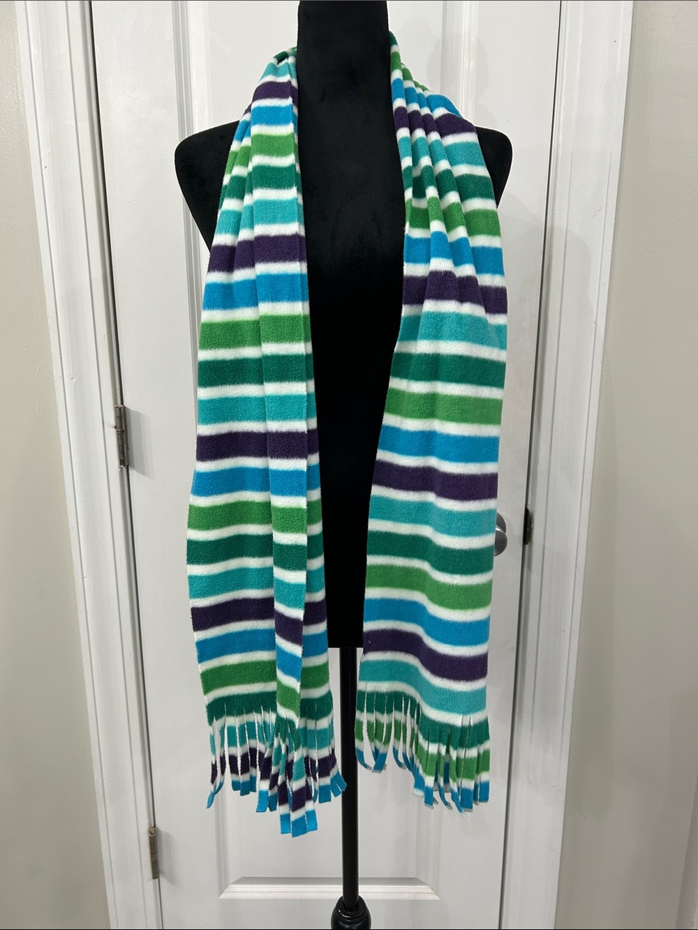 Old Navy Striped Green Blue Teal Purple Fringe Scarf